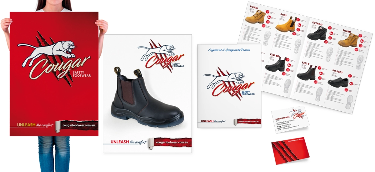 Cougar Footwear Posters, Product Brochure and Business cards