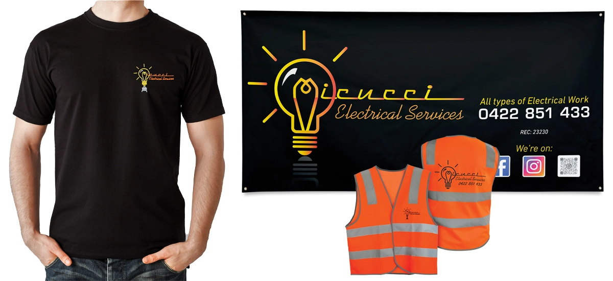 Micucci Electrical T-Shirt, Vinyl Banner and Hi-Vis Vests