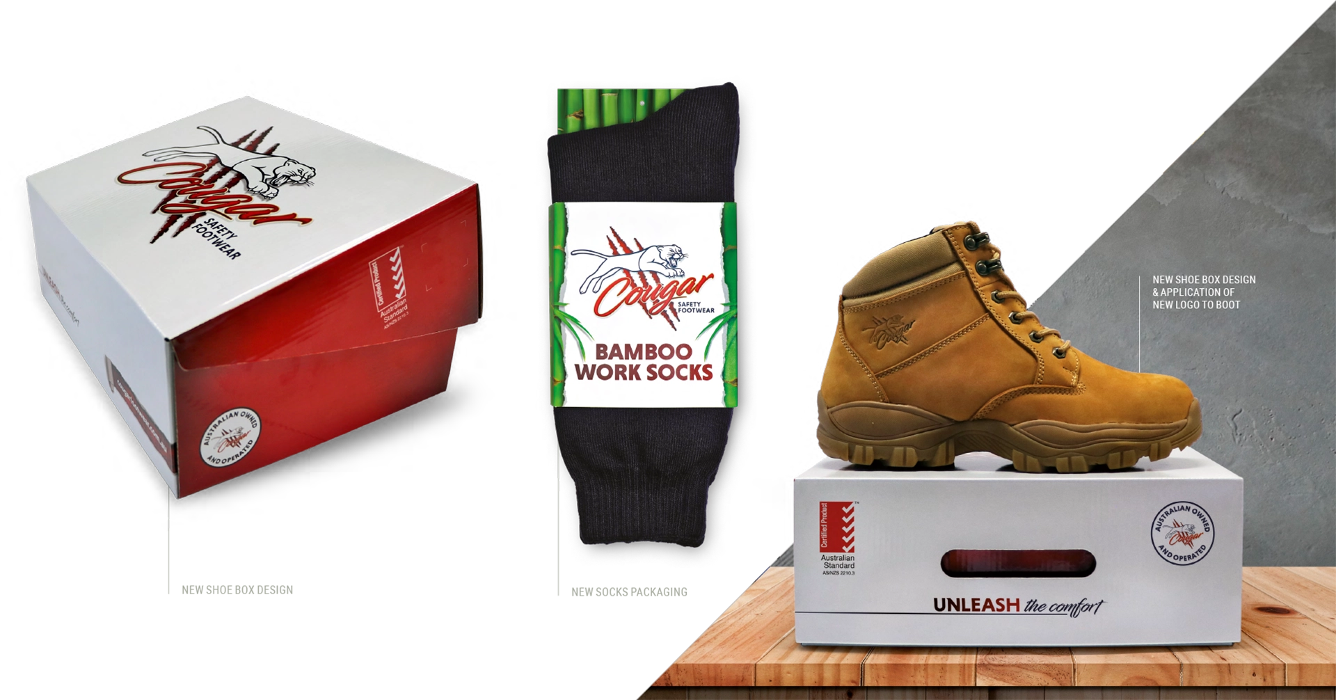 Cougar Safety Footwear Brand Packaging
